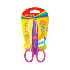 Keyroad Plastic Scissors - Size 14 cm - Green and Orange - Children's Scissors with Round Tip and Zigzag Blade - School Supplies Ideal for Crafts