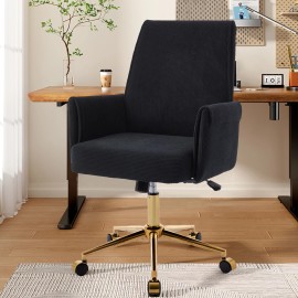 Mid-back Liftable Office Chair Striped Fabric and Ergonomically Designed Is an Excellent Choice for Working Studying or Relaxingcolor: Black+ Corduroy(New), size: 25.2* 24.02*39.00inch