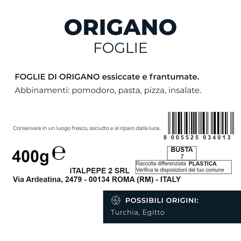 Italpepe, Foglie di Origano, Ideale da Utilizzare per Dare a