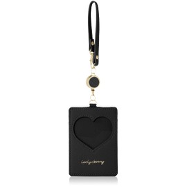 Piseg act0005 Pass Case, Commuter Holder, Card Case with Reel, Heart Window, Cheki, Trading Card, Pushing Activity,, Black
