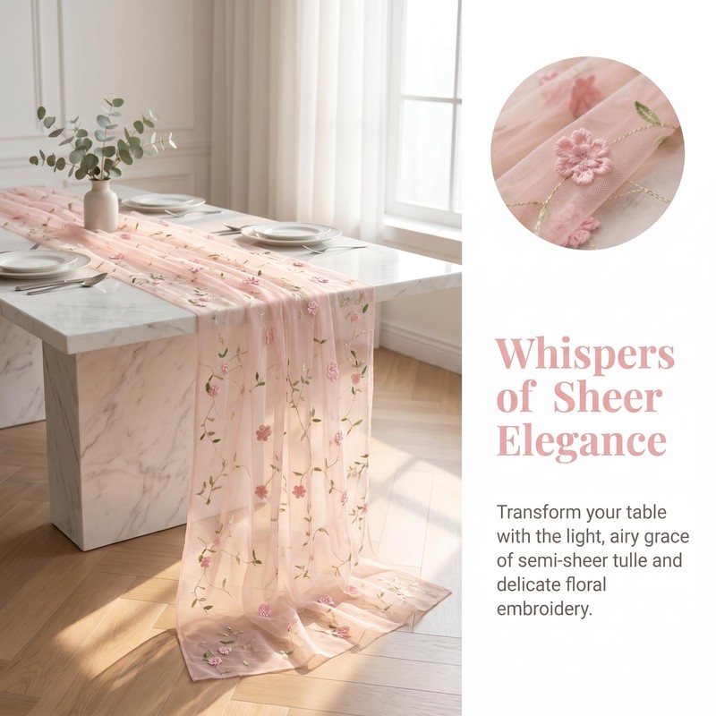 Boho Sheer Table Runner , Pink Tulle Table Runner with