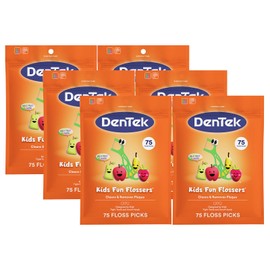 DenTek Fun Flossers – Kids Floss Picks with Wild Fruit Flavor, 75 Count, Pack of 6