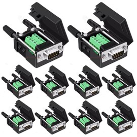 Willwewon 10PCS DB9 Male Solderless Breakout Connector, RS232 D-SUB DB9 Serial to 9Pin Port Terminal Block with Case Long Bolts Tail Pipe