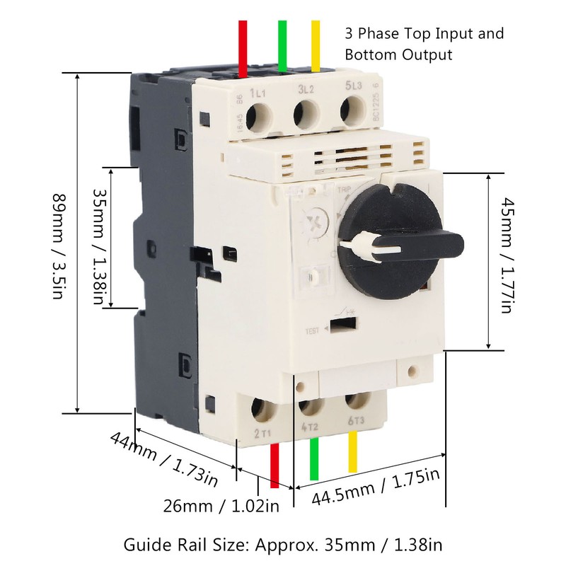 Motor Protection Circuit Breaker 4‑6.3A Knob Type Thermomagnetic Switch 35mm