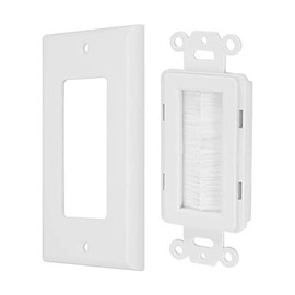 Single Gang Brush Style Opening Passthrough Low Voltage Insert Cable Wallplate,White (1 Pack)