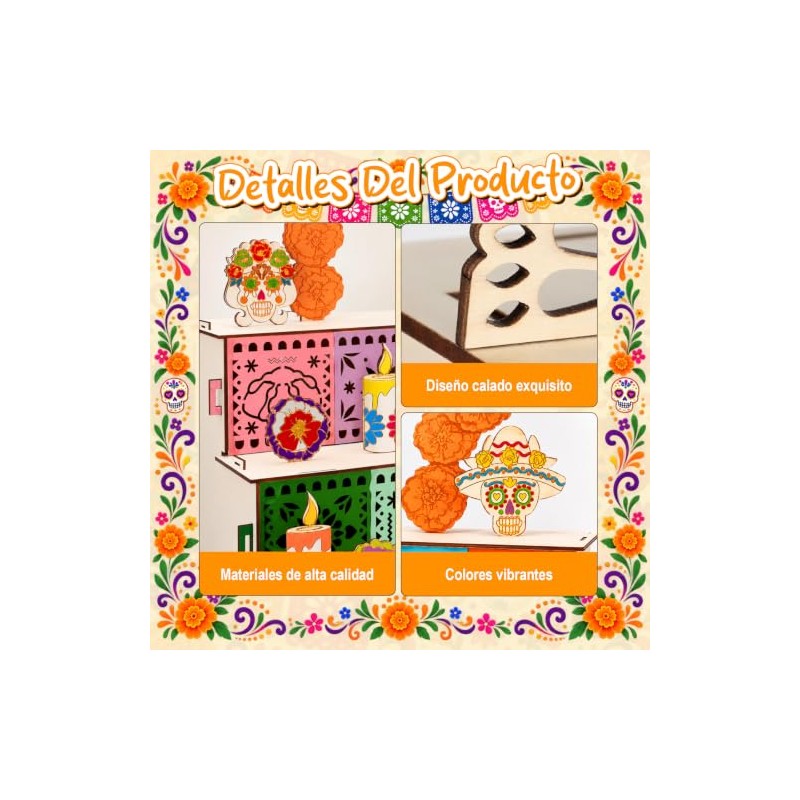 KIROGILY Altar de Muertos Armable de 3 Niveles, 11 AccesoriosIdeal