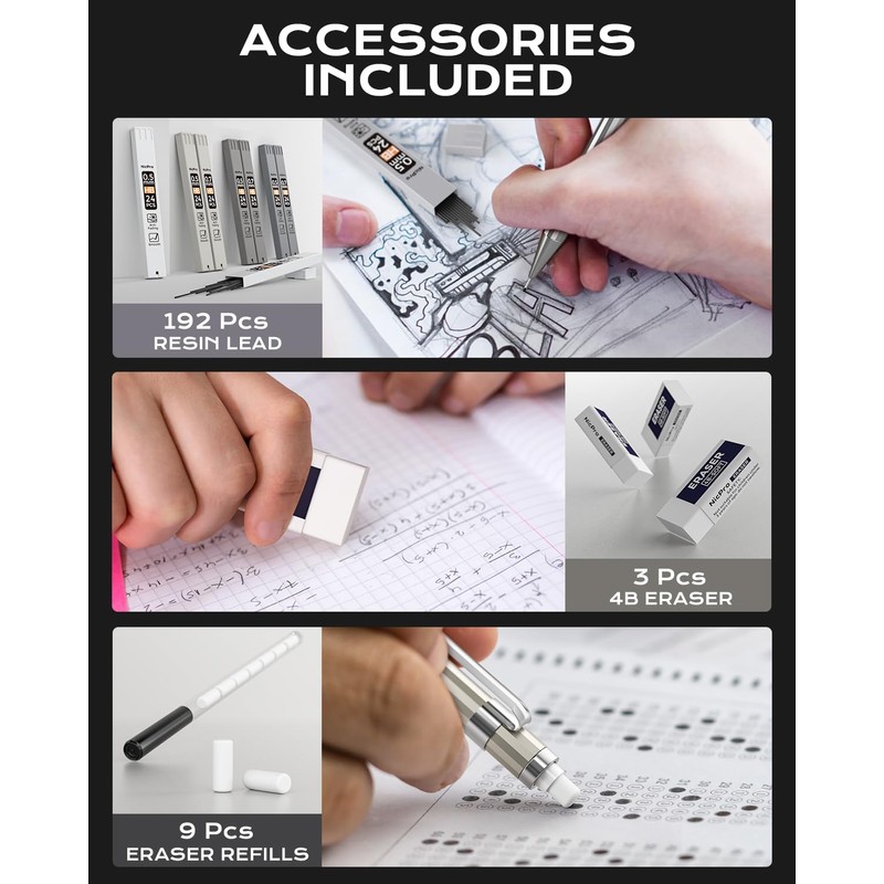 Nicpro 8 Pack 0.5mm & 0.7mm Metal Mechanical Pencil Set,