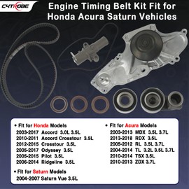 Engine Timing Belt Kit with Water Pump Compatible with 2003-2018 Honda Accord Crosstour Pilot Odyssey Ridgeline, Acura RL TL RDX MDX TSX ZDX, Saturn Vue V6 3.0L 3.5L 3.7L Replace TCKWP329 TKH-002