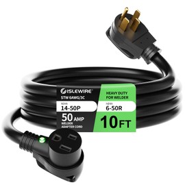 6 AWG Welder Extension Cord 10FT, NEMA 14-50P to 6-50R Adapter, 50 Amp 250V 12500W, Heavy Duty 4-Prong to 3-Prong Welding Power Cord with Handles & LED Indicator, Generator to Welder Use