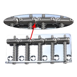 OVSAL Electric Bass Guitar Bridge with Stainless Steel Threaded Saddles Plate 5 String Fixed Bridge Compatible with Vintage style Fender Jazz Precision Bass Bridge Replacement Parts Chrome