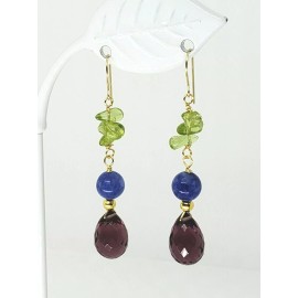 Semper Unique 14k Yellow Gold Sim. Amethyst Briolette Genuine Peridot Kyanite Dangle Earrings