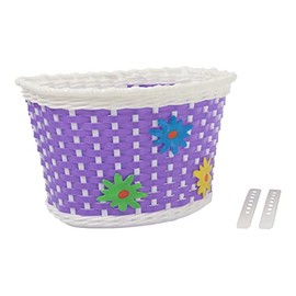 Wick Bicycle Bike Basket with Flowers, for Chirlden Kid's Bicycle (Purple/White, 12"/16")