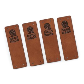 Handmade PU Leather Labels - Black Brown Model HMD - Handmade Faux Leather Labels for Sewing on Handmade Products (Pack of 15 - First Text Standard)
