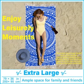 Vikumond Thin Turkish Beach Towel Lightweight Soft Cotton Extra Large XL Oversized Sand Free Sandproof Absorbent Quick Dry Towels Cloud Bath Pool Travel Compact Essentials Accessories for Adult Gifts