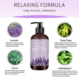 Lavender Massage Oil for Calming, Soothing and Relaxing Muscles Massage Oil for Massage Therapy Ideal Body Oil for Skin Moisturizing for Men and Women