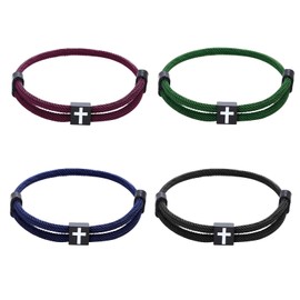 APMGONT Adjustable Paracord Bracelet, 4-Piece Surfer Bracelet Set, Nautical Surf Bracelet, Cross Braided Bracelets, Men's Nautic Rope Bracelet, Bangle, Adjustable Sailing Rope Surfer Bracelet, Nylon,