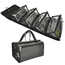Jula Vance Large Capacity Hanging Eco Polyester Travel Toiletry Bag Makeup Cosmetic Bag 4-in-1 Roll-Up Make Up Storage Organizer With 4 detachable Removable Carry On Zipper Clear PVC Pouches & Hook, Clear, Large-B