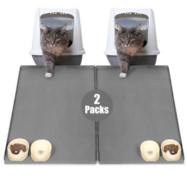 Cat Litter Mat, Silicone Litter Box Mat- 34"X23" Large Kitty Litter Trapping Mat, Non-Slip Cats Scratch Pad,Less-Mess Waterproof & Foldable Litter Pad (2 Pack- Grey)