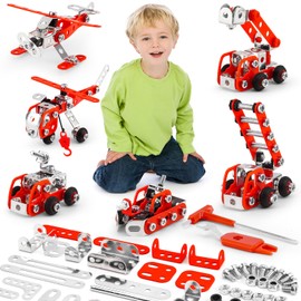 Building Fire Truck Set For Boys Age 8-12，Stem Assembly Metal 3-d Puzzle Fire Engine Model Car Building Kit Construction Toys，Parent-Child Interaction Gifts Erector Sets For Kids 8-16 Red（303pcs）