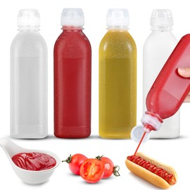Zlxtxpor Condiment Squeeze Bottles, BPA-free, Bottles for Sauces, Olive Oil Dispenser, Ketchup 4-Pack 17 oz (500ml), Salad Dressing Great Ketchup, Salad, BBQ Sauce, Oil, syrup. (17oz 4 pack)