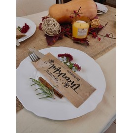 Thankful Grateful and Blessed Silverware Bags - Utensil Holders For Thanksgiving Table Decoration - Rustic Kitchen Decor - Autumn Harvest Decorations - Pocket Sleeves - Flat 2.8" x 7.5" - Pack of 50