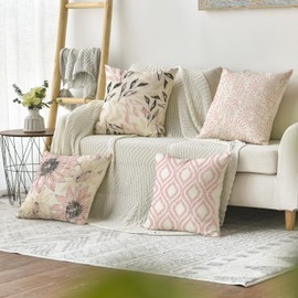 Artoid Mode Rosa Retro Gänseblümchen Frühling Kissenbezüge 4er Set, 50x50 cm Saisonnal Zierkissenbezug Cushion Cover Couch Wohnzimmer Deko