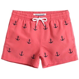 MaaMgic Boys Swim Trunks Swim Shorts Toddler Bathing Suit Quick Dry Beach Board Shorts for All Ages,Pink Anchor,3T