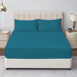 Rohi® Single Fitted Sheet with One Pillowcase – Pure Poly cotton Plain bedding (Single Fitted Sheet & Pillowcases, Teal)