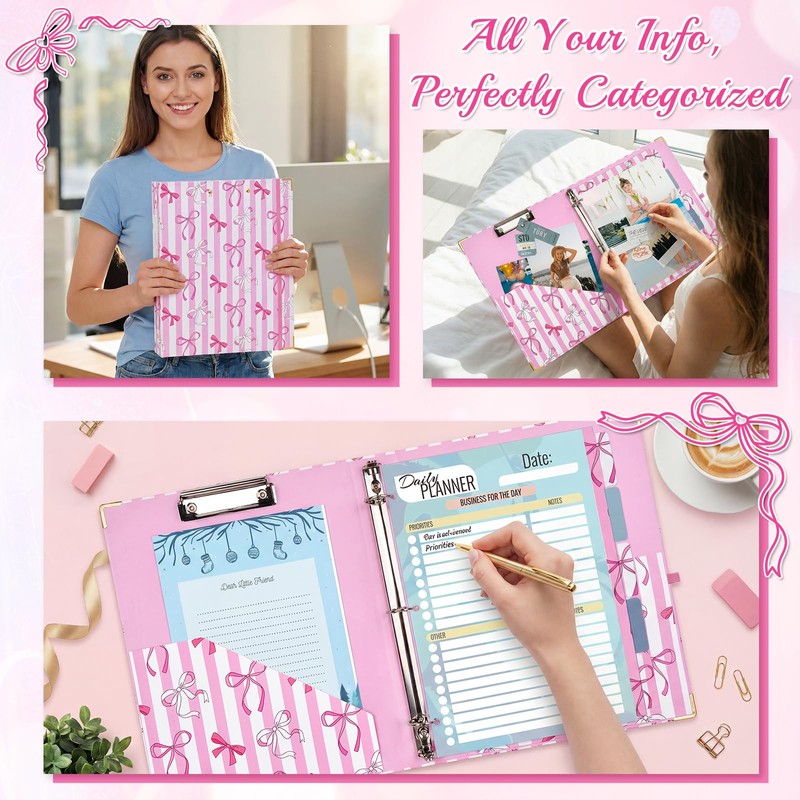 1 Inch 3 Ring Binder with Clipboard, Cute Binder Pink