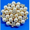 Unbranded Pearl with Rhinestone Flowers Round Gold Brooch Box included