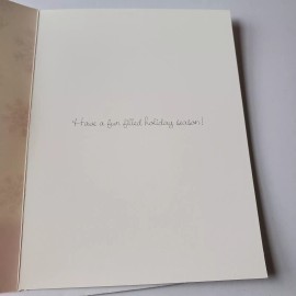 Christmas Card Puppy Looking at Red Snowflakes Have a Fun Filled Holiday Season