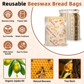 Essovee 2 Pack Sourdough Beeswax Bread Bags, for Homemade Bread Reusable Cotton Linen Food Storage Bag Bread Proofing Cover (Brown)