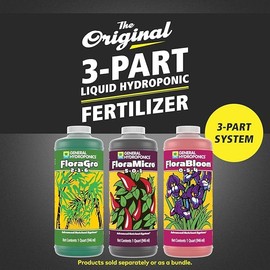 General Hydroponics FloraSeries Hydroponic Nutrient Fertilizer System Trial Pack with FloraMicro, FloraBloom and FloraGro, 1 qt.