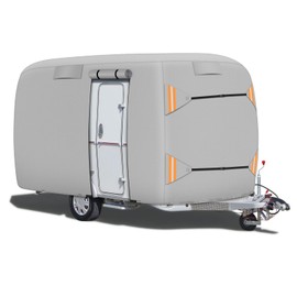 Upgraded Durable Waterproof Fiberglass Travel Trailer Cover, Heavy Duty Ripstop Fiberglass Trailer RV Cover, Anti-UV Windproof All Season Protection for RV(8-10ft)