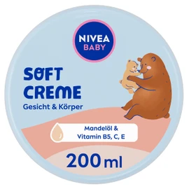 NIVEA Baby Soft Care Cream, Vegan and Hypoallergenic Skin Cream Protects and Strengthens, Moisturising Cream for Babies with Almond Oil and Vitamins, No Microplastics and Parabens (200 ml)