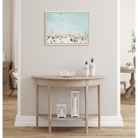 Kate and Laurel Sylvie Turquoise Beach from Above 2 Framed Canvas Wall Art by Amy Peterson Art Studio, 18x24 White, Decorative Beach Art for Wall