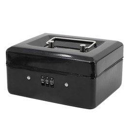 Small Security Lock Box with Coin Tray Metal Material with Stainless Steel Handle Time to Sparkle 15 * 12 * 9cm Gloss Black