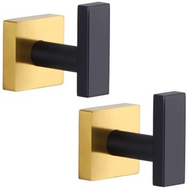 Angle Simple Back & Gold Towel Hook 2 Pack, Stainless Steel Bath Towel Robe Coat Holder, Modern Kitchen Bathroom Towel Hanger Wall Mounted