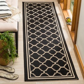 SAFAVIEH Courtyard Collection 2'3" x 14' Black/Beige CY6918 Trellis Indoor/ Outdoor-Waterproof Easy-Cleaning Patio Backyard Mudroom Runner-Rug