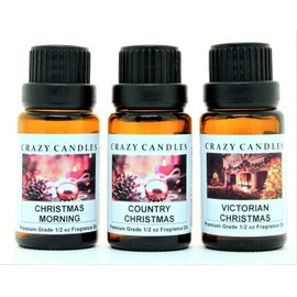 3 Bottles Set,1 Victorian Christmas, 1 Country Christmas, 1 Christmas Morning, 1/2 Fl Oz Each (15ml) Premium Grade Scented Fragrance Oils by Crazy Candles