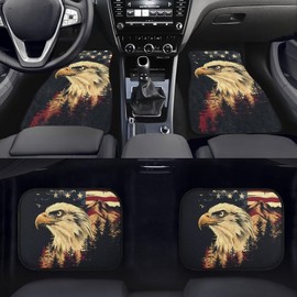 Poceacles Heavy Duty Rubber Floor Mats July 4th Eagle American Flag Patriotic 4-Piece Car Mat Set - Universal Waterproof Floor Mats for Car SUV Truck, All-Weather Car Floor Mats