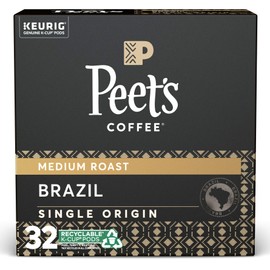 Peet's Coffee, Medium Roast K-Cup Pods for Keurig Brewers - Single Origin Brazil 32 Count (1 Box of 32 K-Cup Pods) Packaging May Vary
