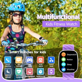 Smart Watch for Kids, IP68 Waterproof Kids Fitness Tracker Watch with Bluetooth Call, 100 Sports Modes, Sleep Monitor, Alarm Clock, Kids Watch for Boys Girls Educational Toys Birthday Gifts (Purple)