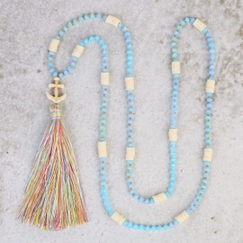KELITCH Colourful Anchor Tassel Pendant Necklaces Handmade Heishi Crystal Bead Chains Y Shape Style, Pearl Crystal, No-Gem-Tye
