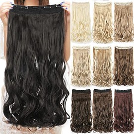 IMISSU Long Natural Thick Hair Curly Clip-In on Synthetic Hair Extensions Hairpieces for Women (71 cm, Black)