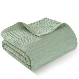 David's Home Cozy Waffle Weave Throw Blanket, Ultra Soft Breathable Lightweight Skin-Friendly Throw for Summer, Elegant Room Decor for Couch Bed Sofa Car Travel, Sage Green