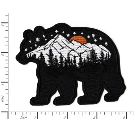 Patchwork Paradise Bear Mountain Forest Outline Nature Outdoor Adventure Iron-On Embroidered Patch