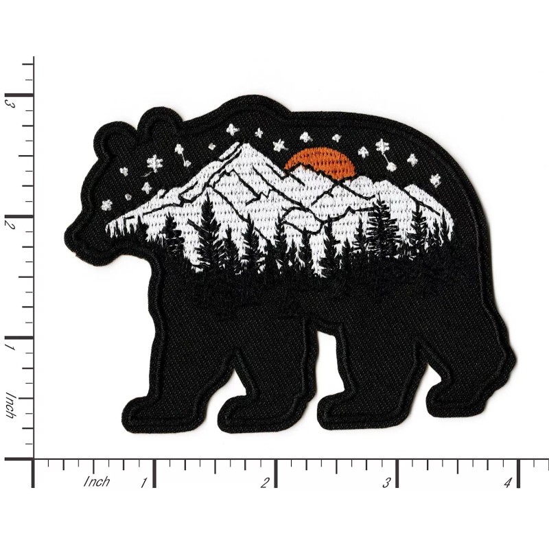 Patchwork Paradise Bear Mountain Forest Outline Nature Outdoor Adventure Iron-On
