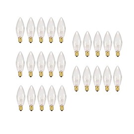 Replacement Light Bulbs for Electric Candle Lamps - 7 Watt, Clear, Pack of 25 Bulbs