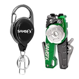 SAMSFX Fishing Tungsten Line Cutter with Zinger Retractors, Fishing Pliers Cutters, Knot Tying Tool, Hook Eye Cleaner, Hook Sharpener (Gray&Green Line Cutter with Retractor)